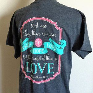 Women's Faith Hope & Love T-shirt in Grey, Teal & Pink